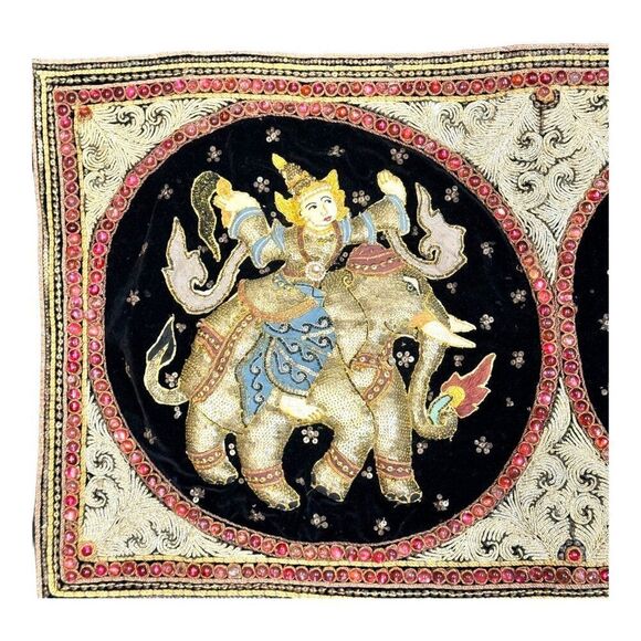 Handcrafted Kalaga Vintage Tapestry Stones Heavy Embellishments & Elephant 38" - Picture 3 of 8